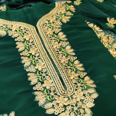 Ideal Dark Green Coloured Casual Wear Embroidered Georgette Dress Material