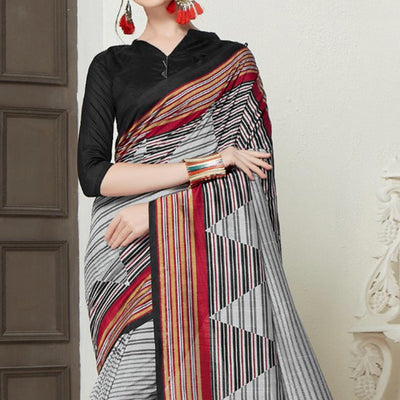 Ideal Gray-Black Colored Casual Printed Bhagalpuri Silk Saree