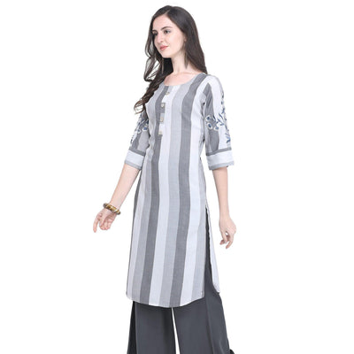 Ideal Gray Colored Casual Embroidered Rayon Kurti