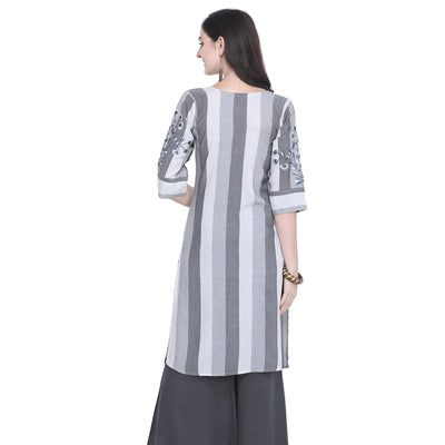 Ideal Gray Colored Casual Embroidered Rayon Kurti