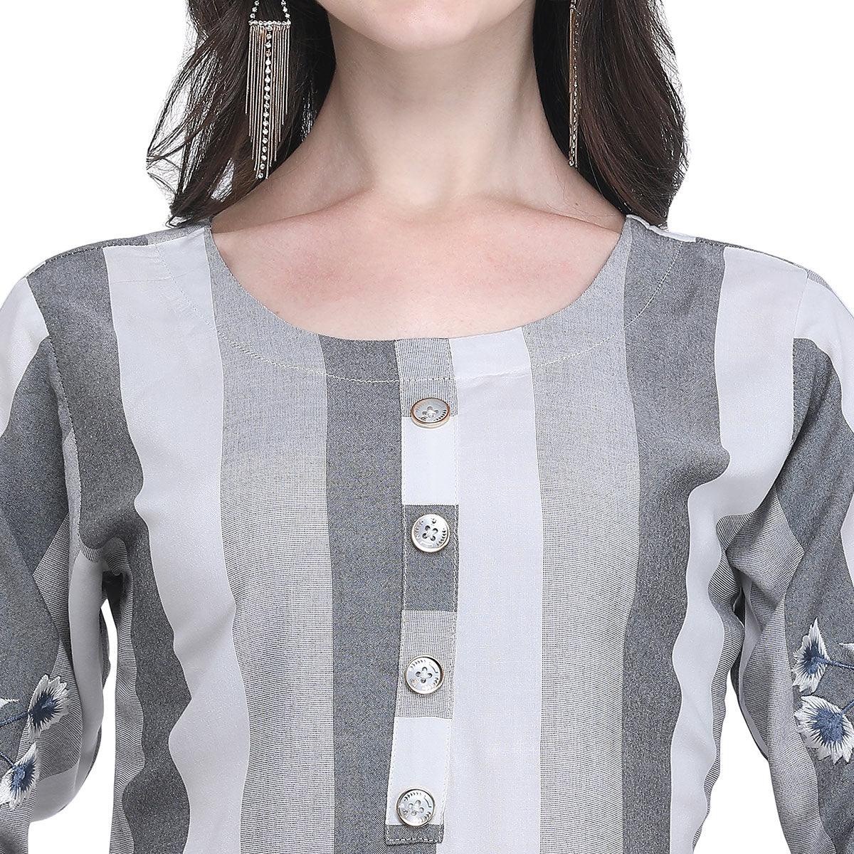 Ideal Gray Colored Casual Embroidered Rayon Kurti
