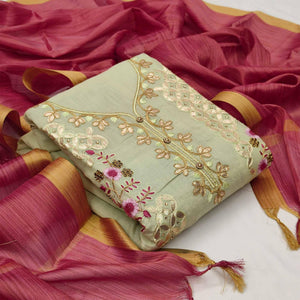 Ideal Green Colored Casual Embroidered Modal Chanderi Dress Material