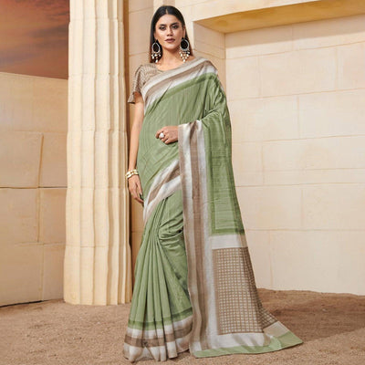 Ideal Green Colored Casual Wear Printed Bhagalpuri Silk Saree