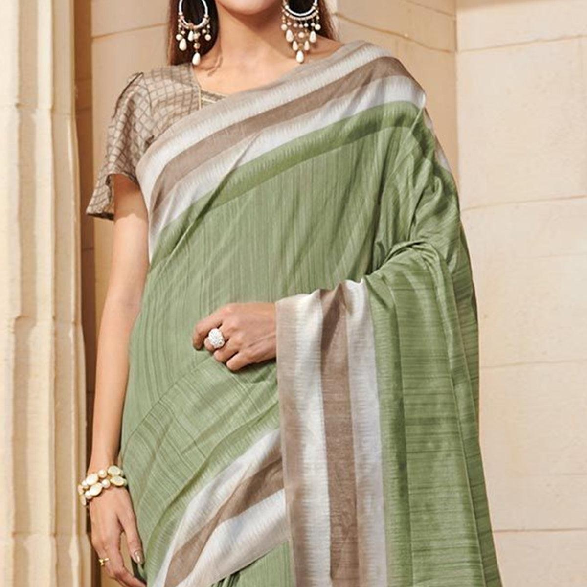 Ideal Green Colored Casual Wear Printed Bhagalpuri Silk Saree