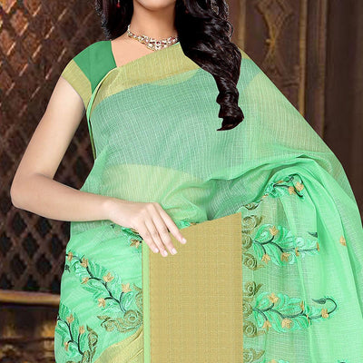 Ideal Green Colored Casual Wear Printed Net Saree