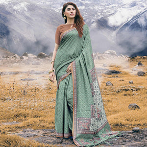 Ideal Green Colored Festive Wear Printed Art Silk Saree