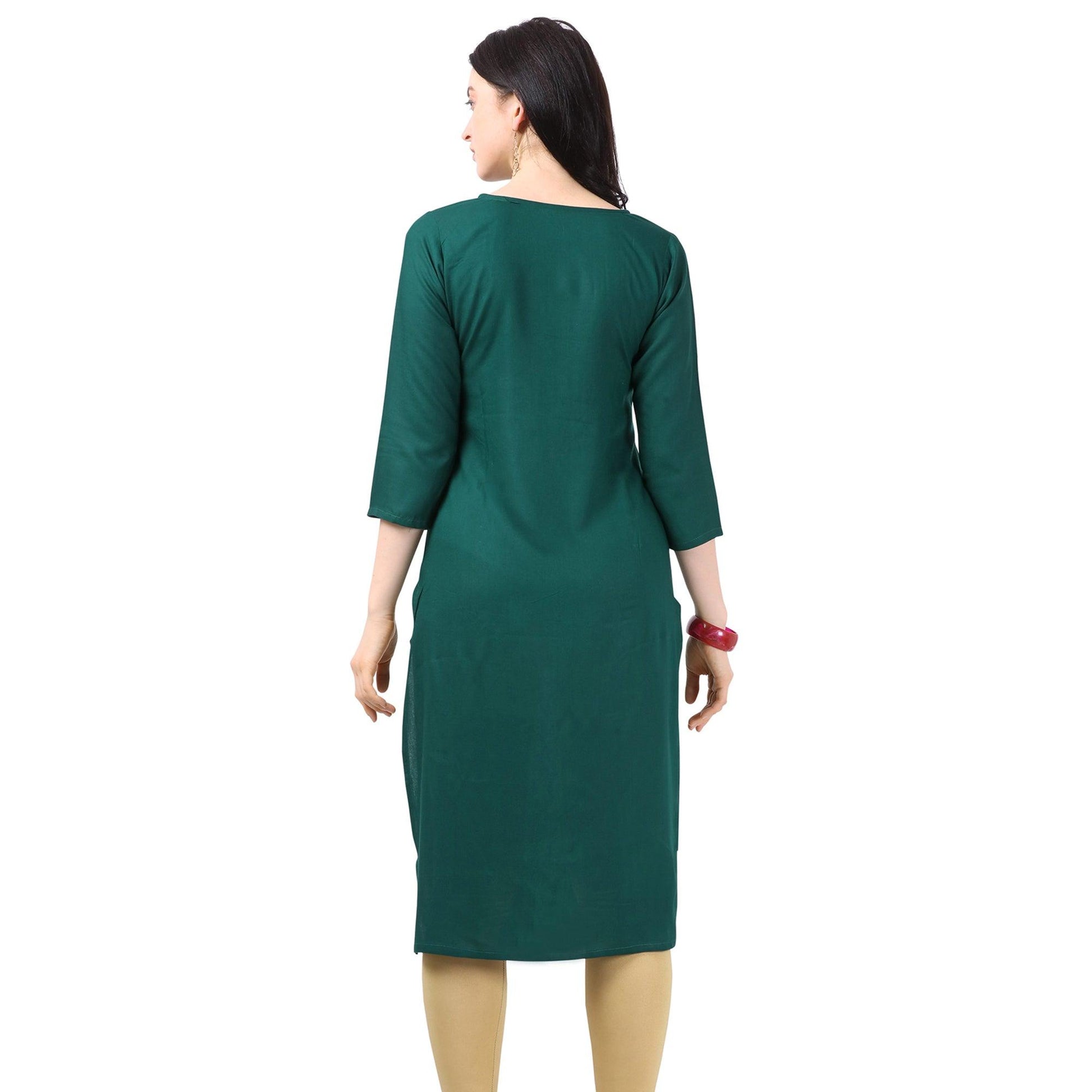 Ideal Green Colored Partywear Embellished Rayon Kurti