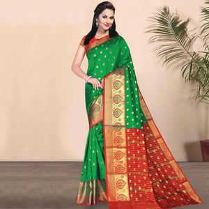 Ideal Green Coloured Festive Wear Woven Kota Litchi Art Silk Saree