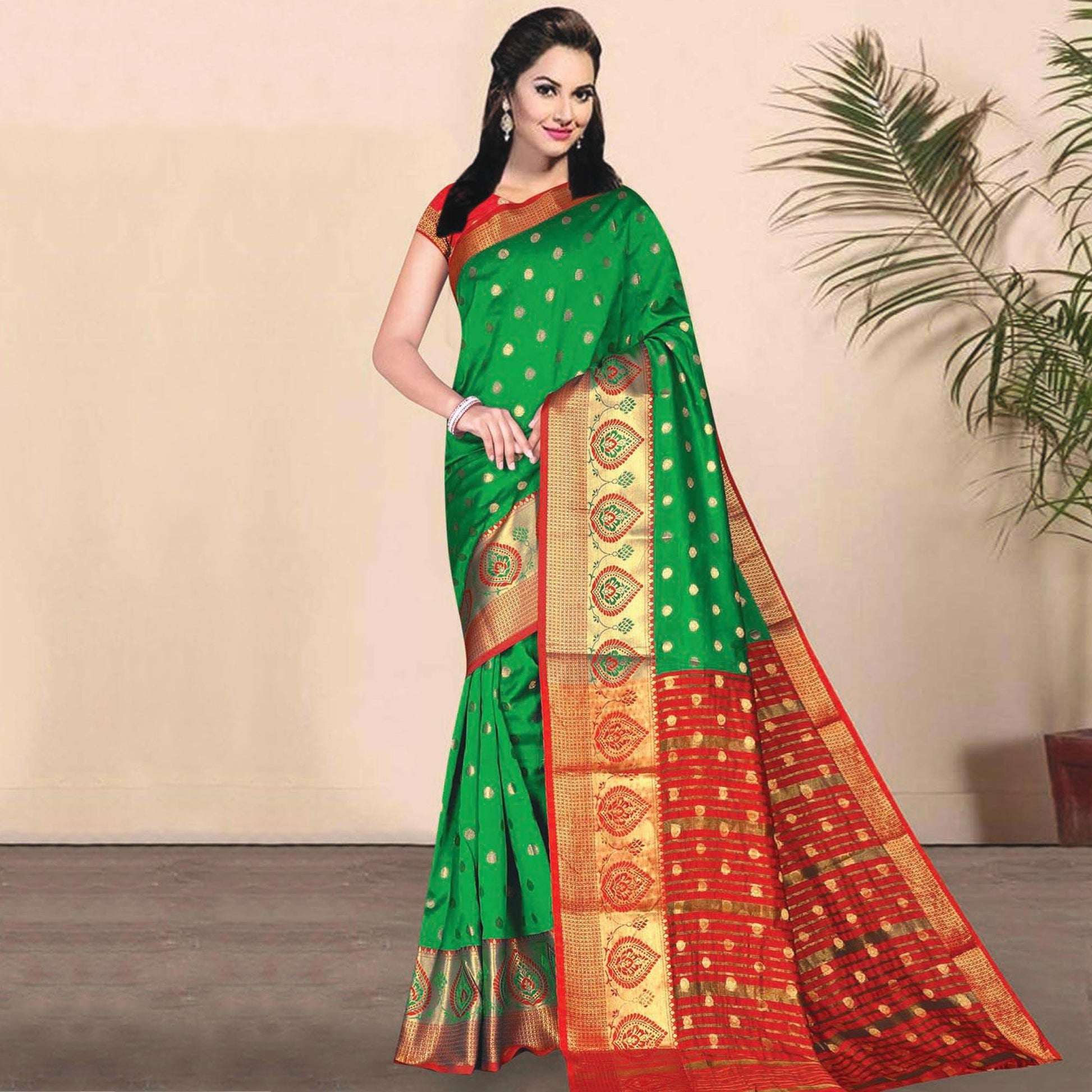 Ideal Green Coloured Festive Wear Woven Kota Litchi Art Silk Saree