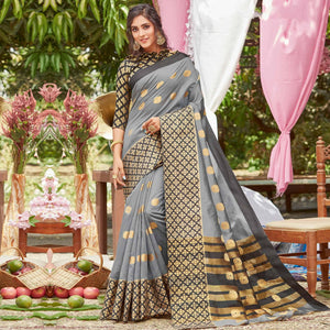Ideal Grey Coloured Casual Wear Embroidered Crystal Silk Saree
