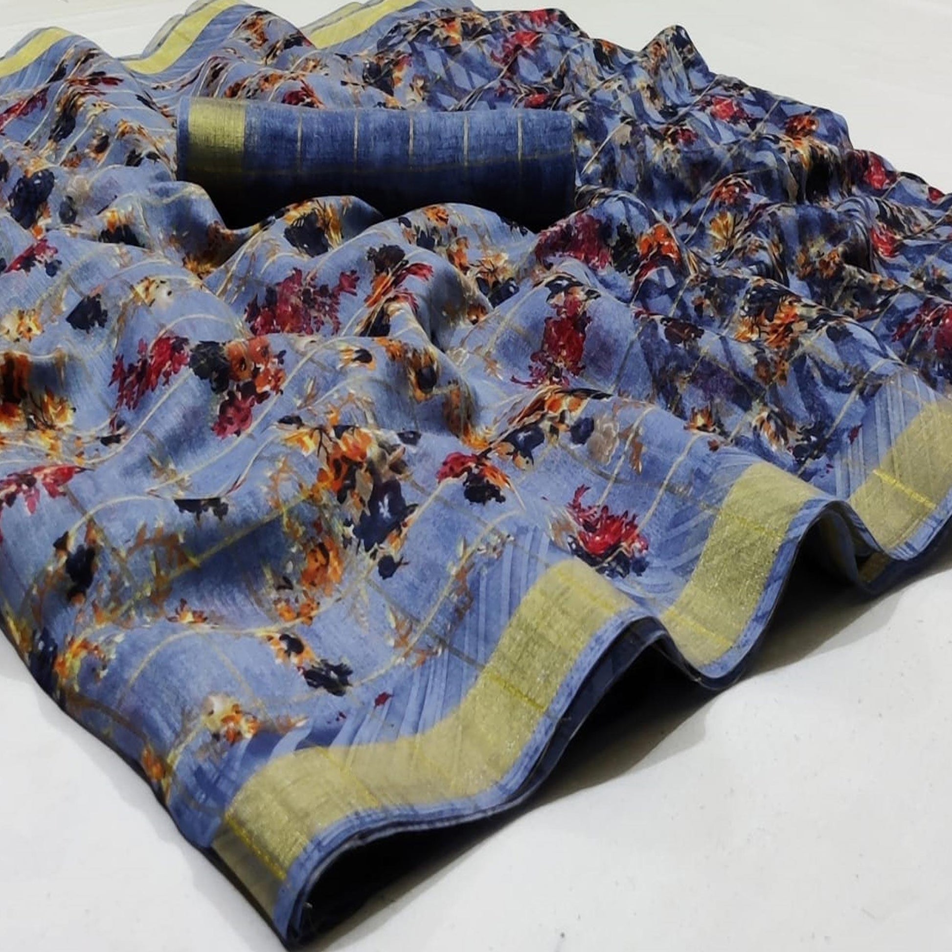 Ideal Light Blue Colored Casual Wear Fancy Printed Cotton Saree