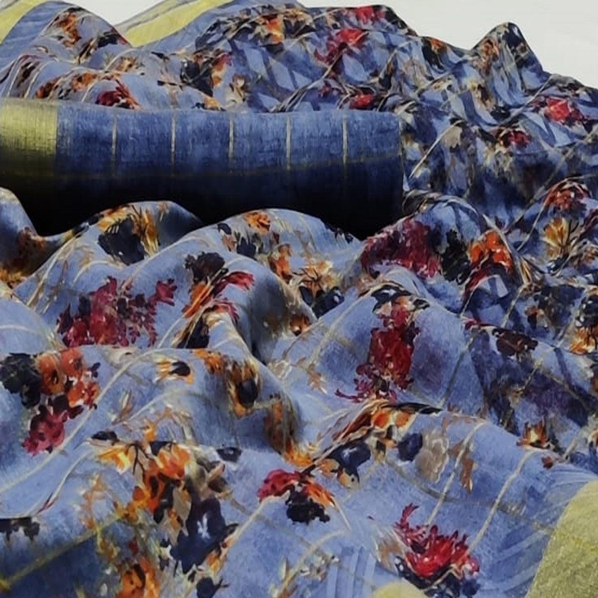 Ideal Light Blue Colored Casual Wear Fancy Printed Cotton Saree