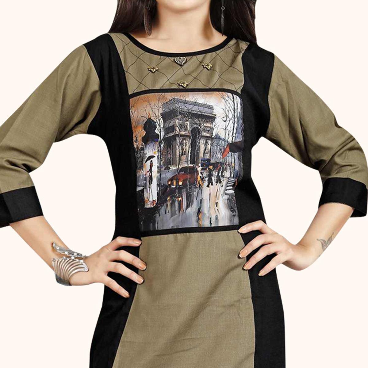 Ideal Light Coffee Colored Casual Printed Rayon Kurti