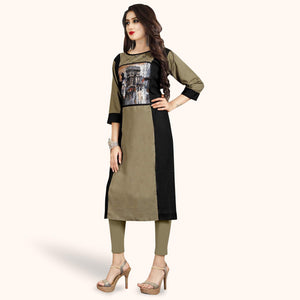 Ideal Light Coffee Colored Casual Printed Rayon Kurti