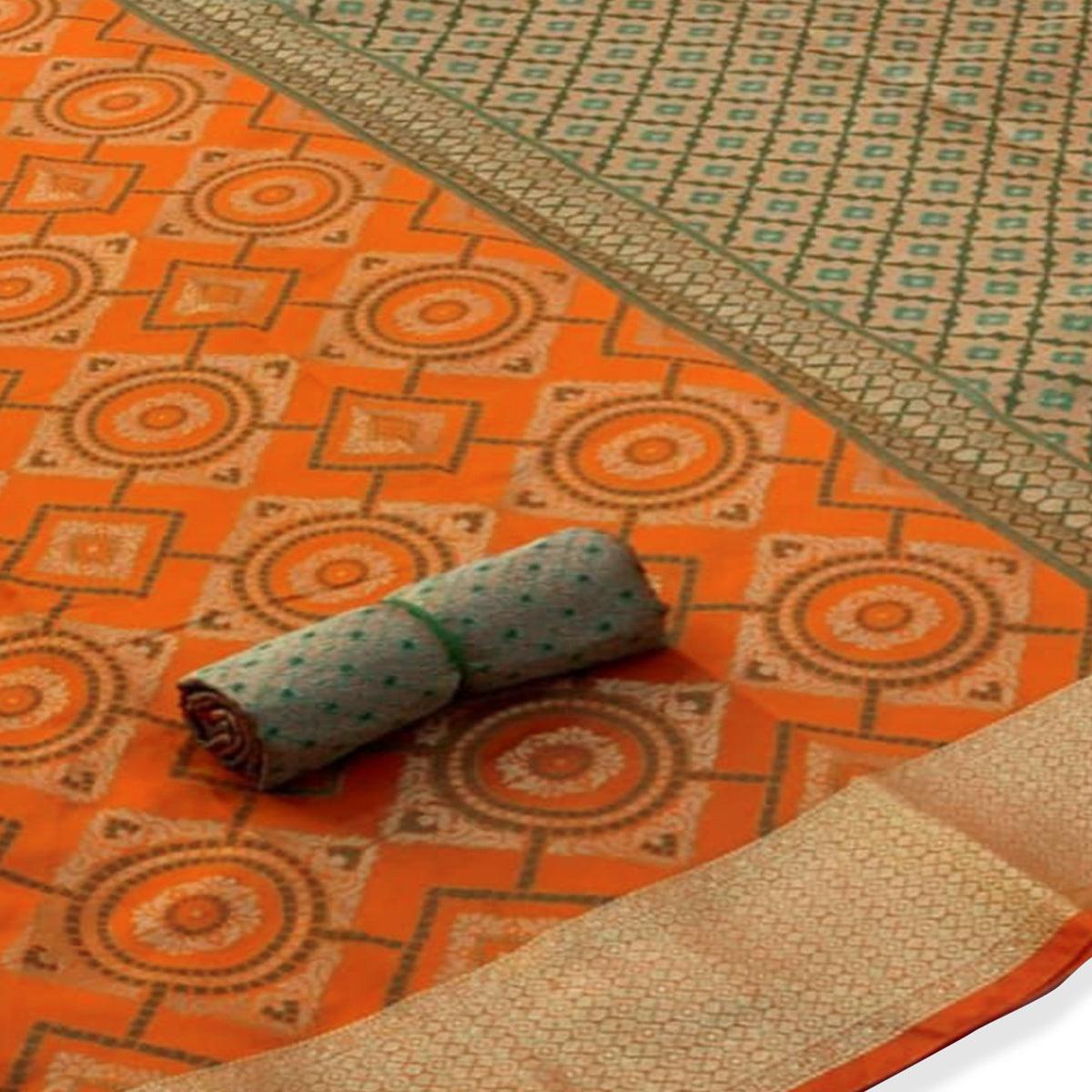 Ideal Light Orange Colored Festive Wear Woven Silk Saree