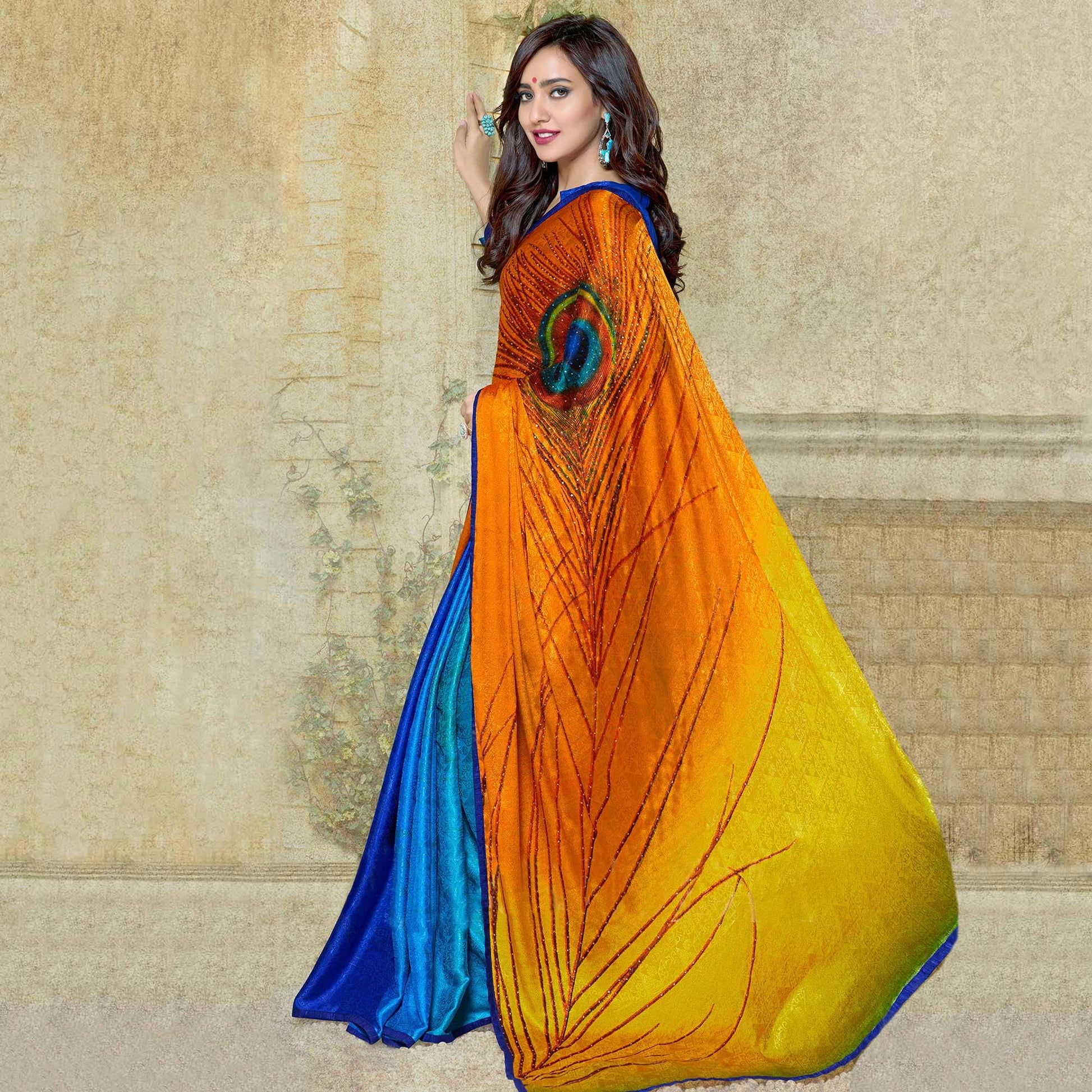 Ideal Multi Colored Party Wear Printed Silk Crepe Saree