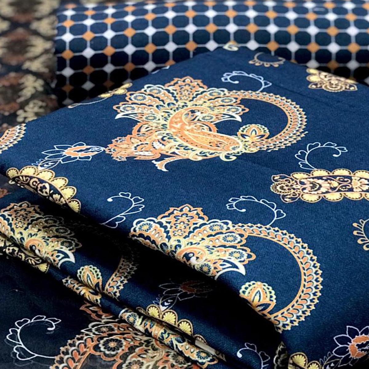 Ideal Navy Blue Colored Casual Wear Printed Pashmina Dress Material