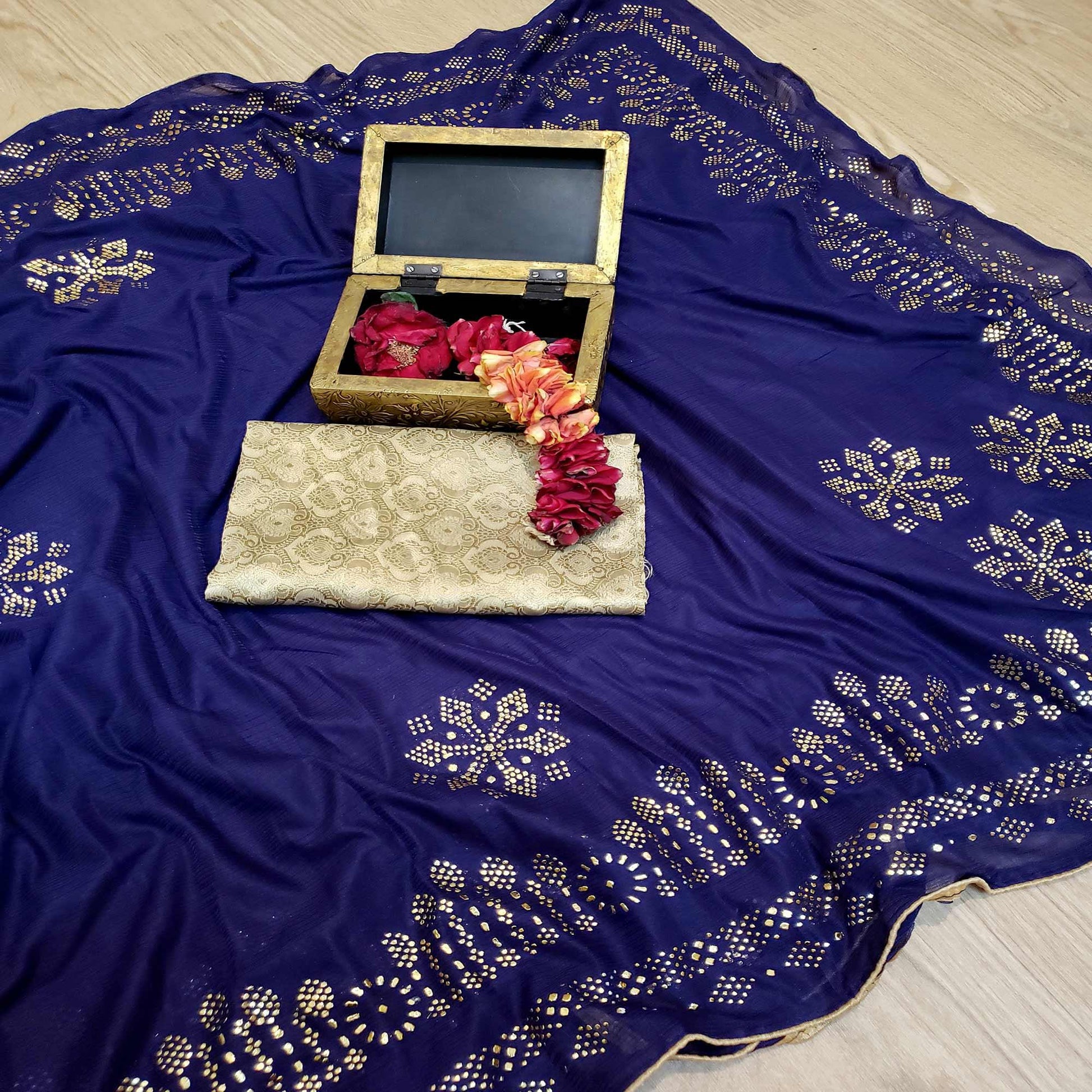 Ideal Navy Blue Colored Festive Wear Embellished Art Silk Saree