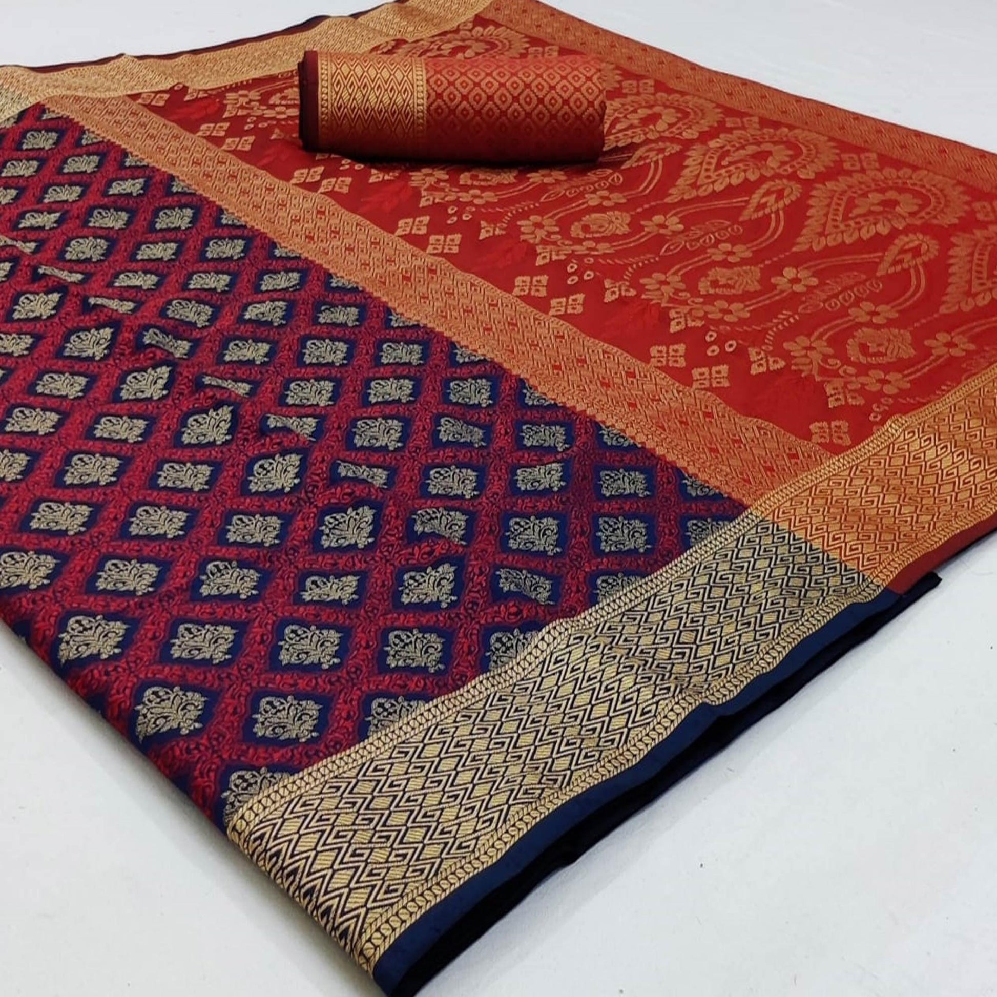 Ideal Navy Blue Colored Festive Wear Woven Patola Silk Saree