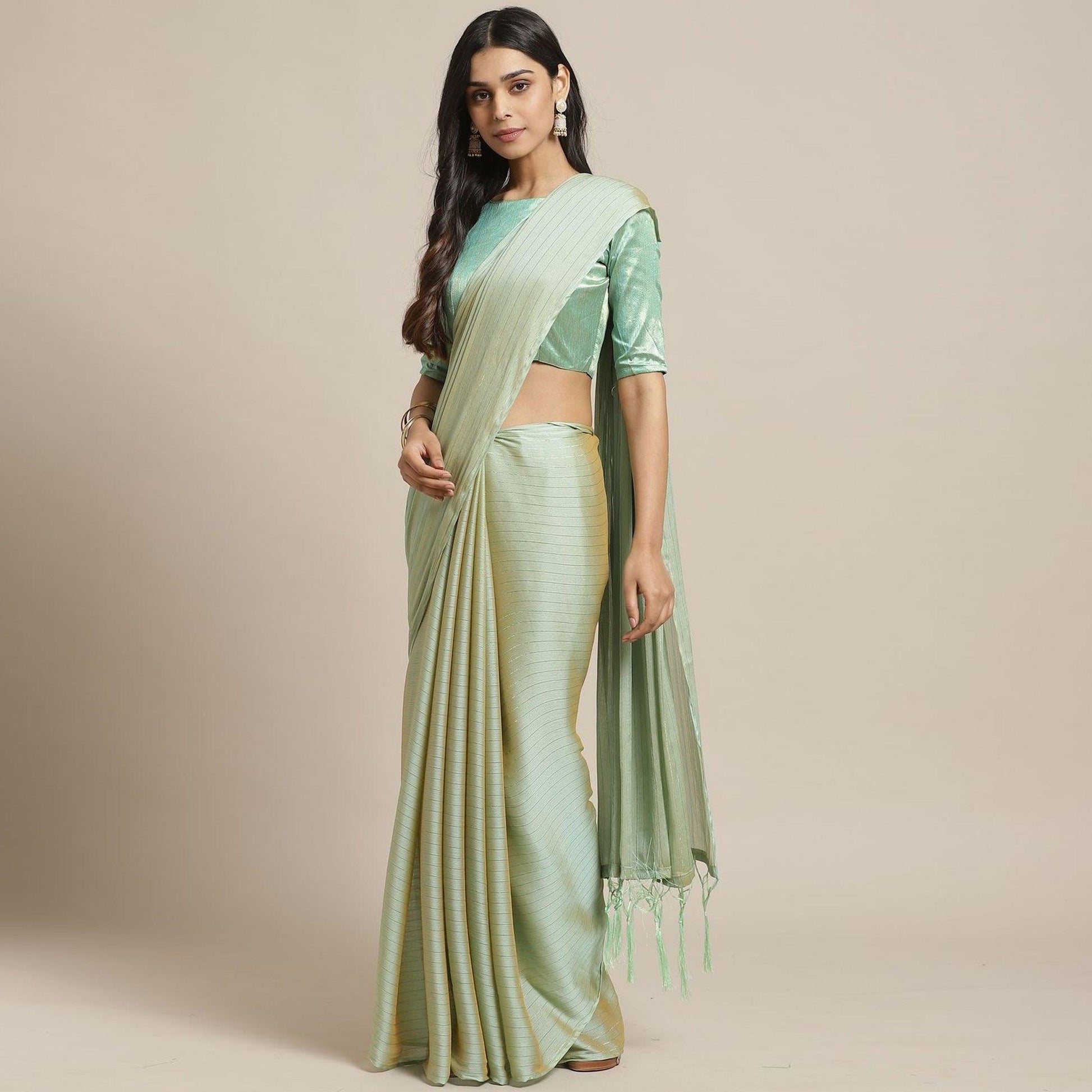 Ideal Olive Colored Casual Wear Printed Poly Georgette Saree