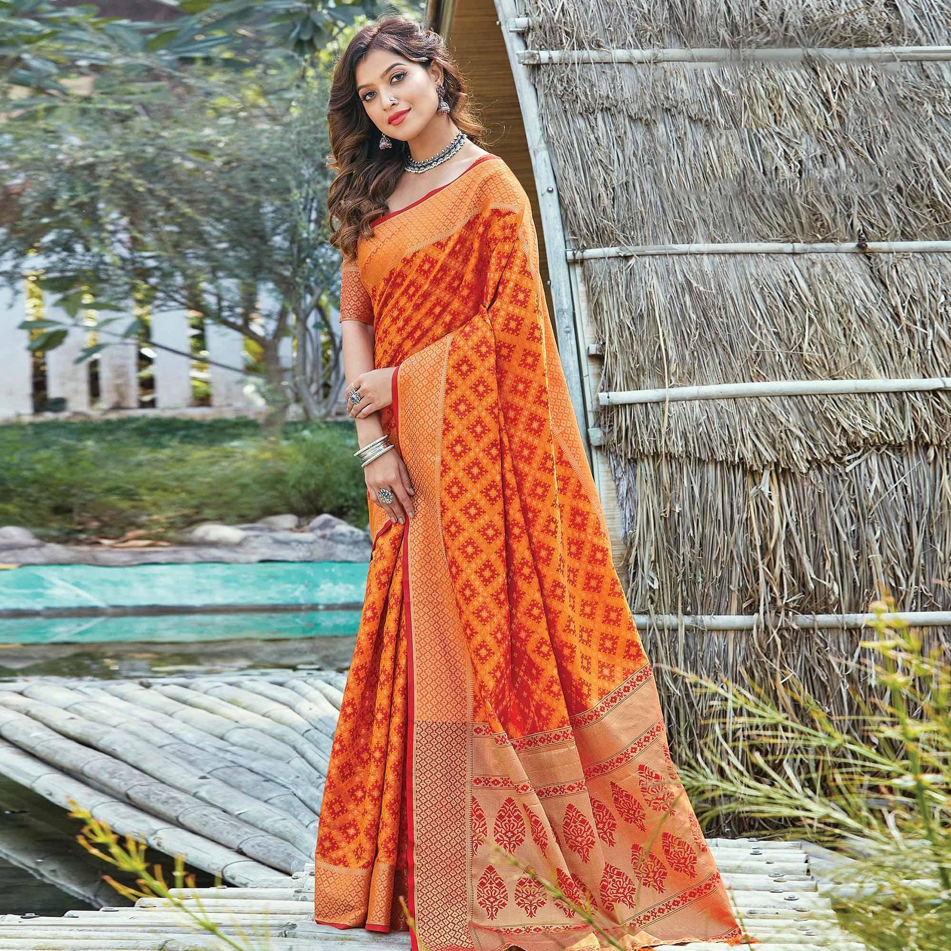 Ideal Orange Colored Festive Wear Patan Patola Silk Saree