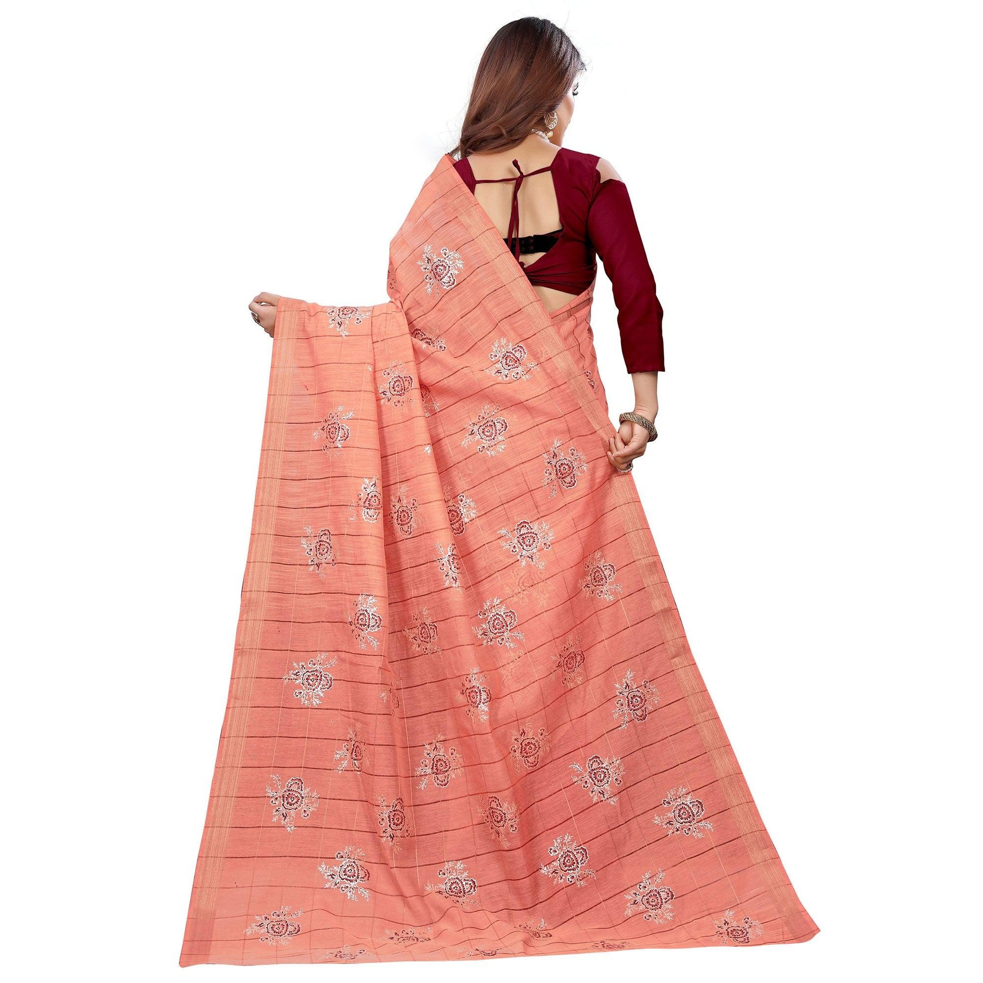 Ideal Peach Colored Casual Wear Printed Cotton Saree