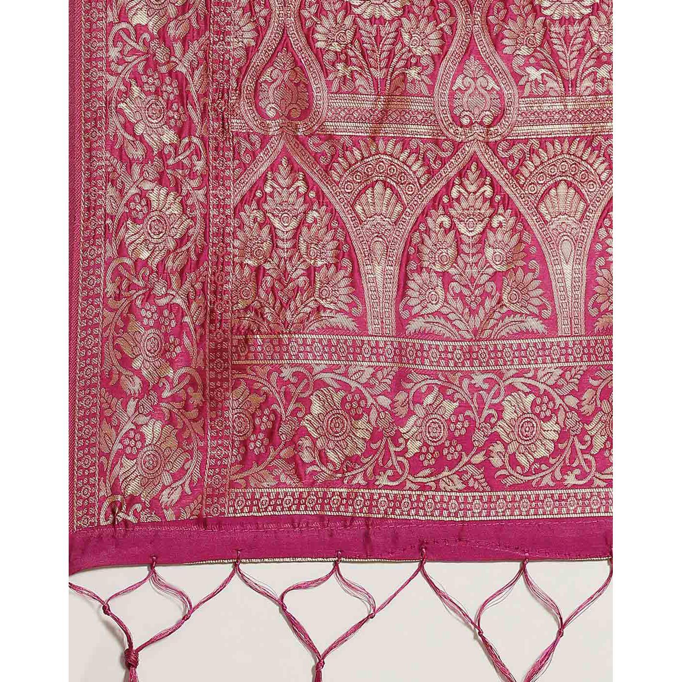 Ideal Pink Colored Festive Wear Woven Silk Blend Saree