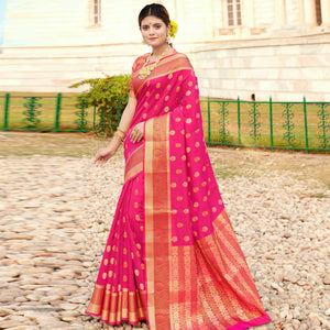 Ideal Pink Colored Festive Wear Woven Silk Saree