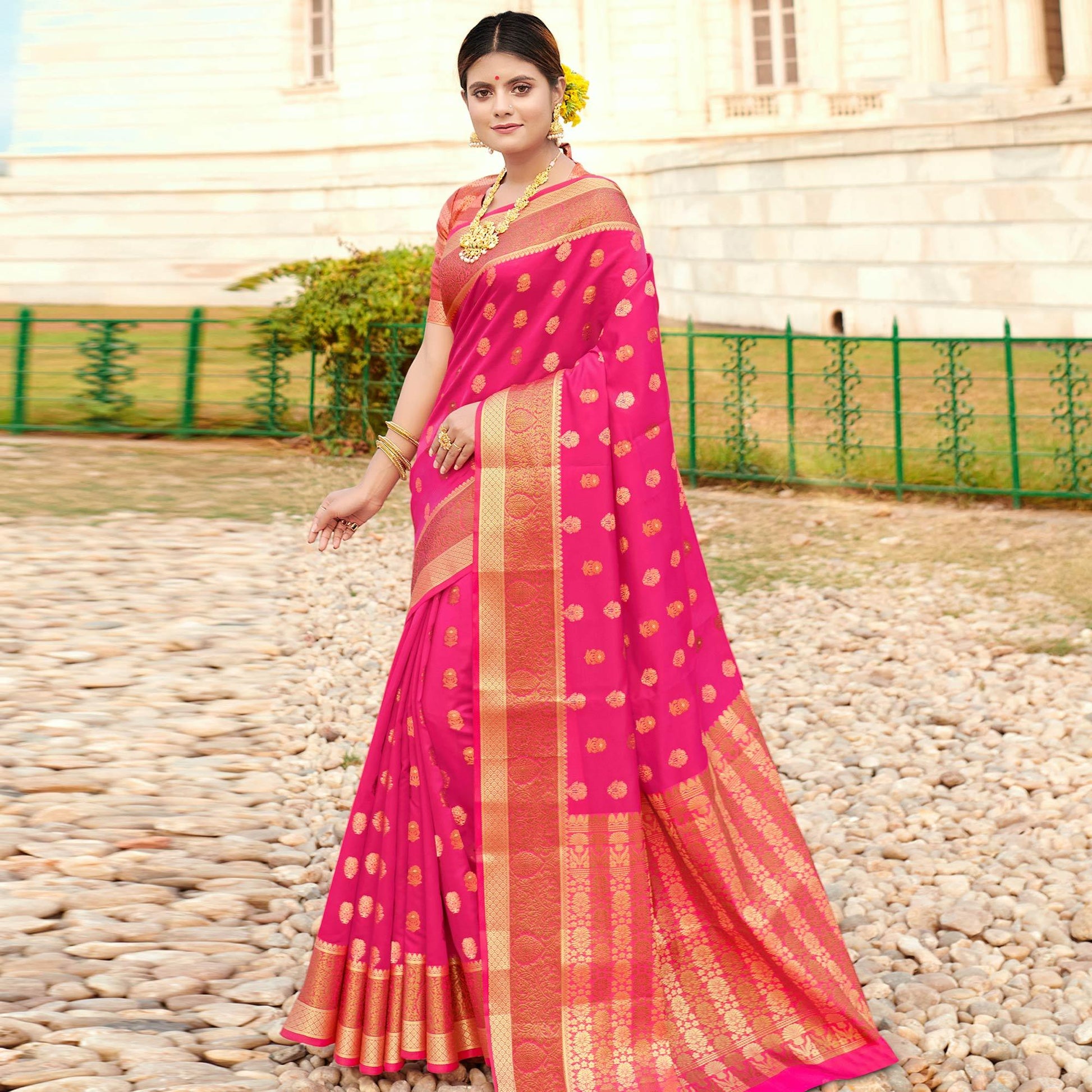 Ideal Pink Colored Festive Wear Woven Silk Saree