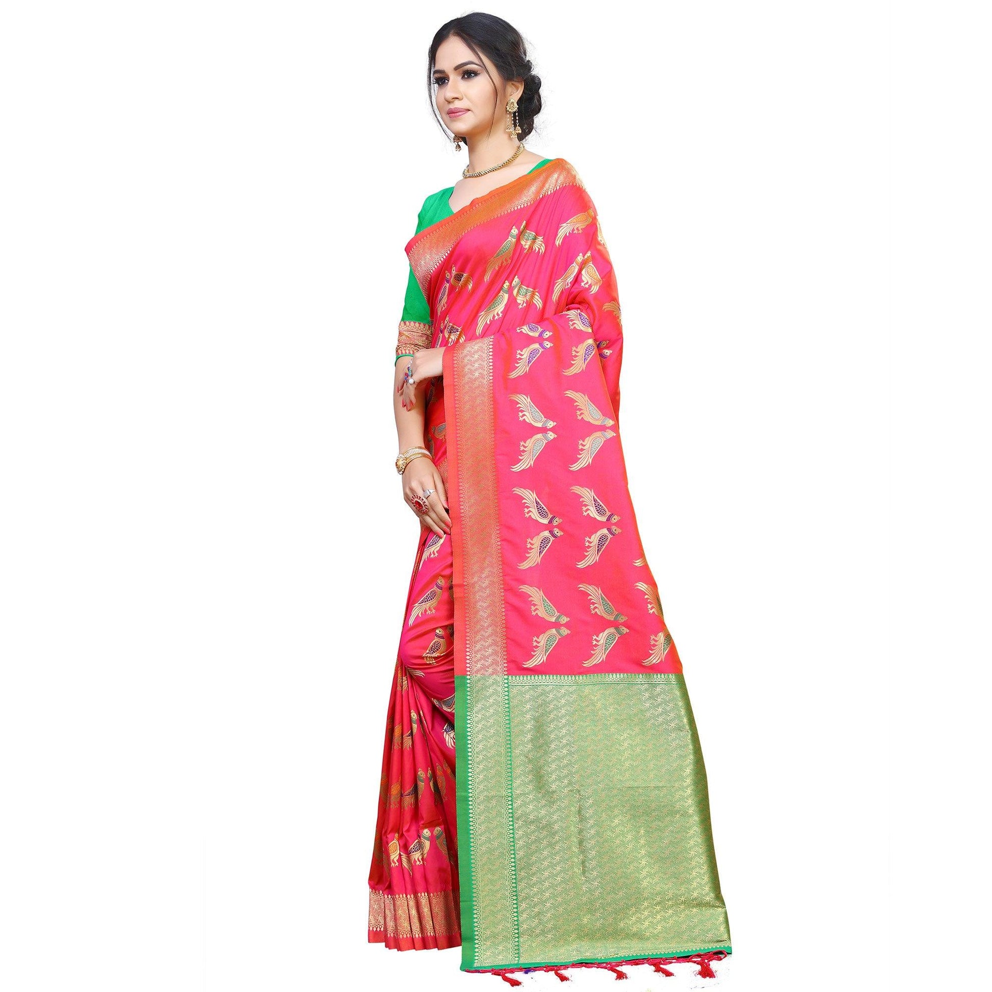 Ideal Pink Colored Festive Wear Woven Silk Saree