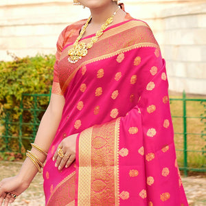 Ideal Pink Colored Festive Wear Woven Silk Saree