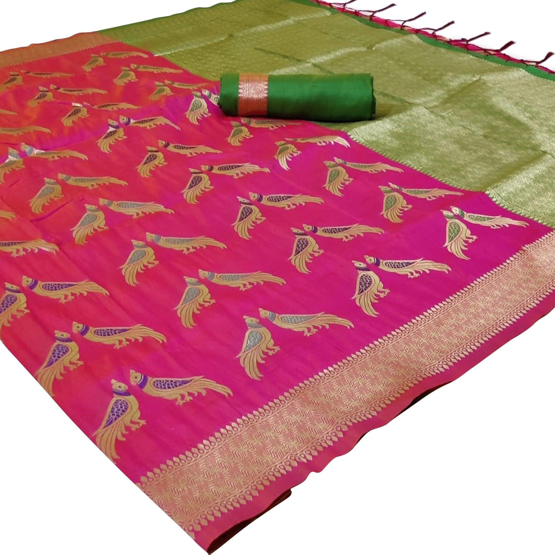 Ideal Pink Colored Festive Wear Woven Silk Saree