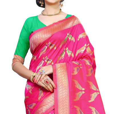 Ideal Pink Colored Festive Wear Woven Silk Saree