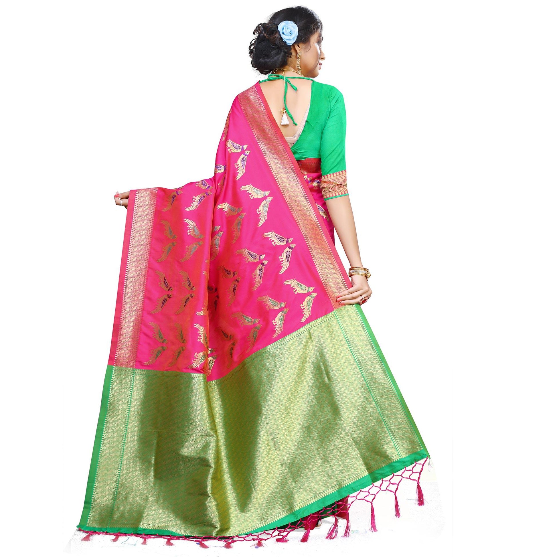 Ideal Pink Colored Festive Wear Woven Silk Saree
