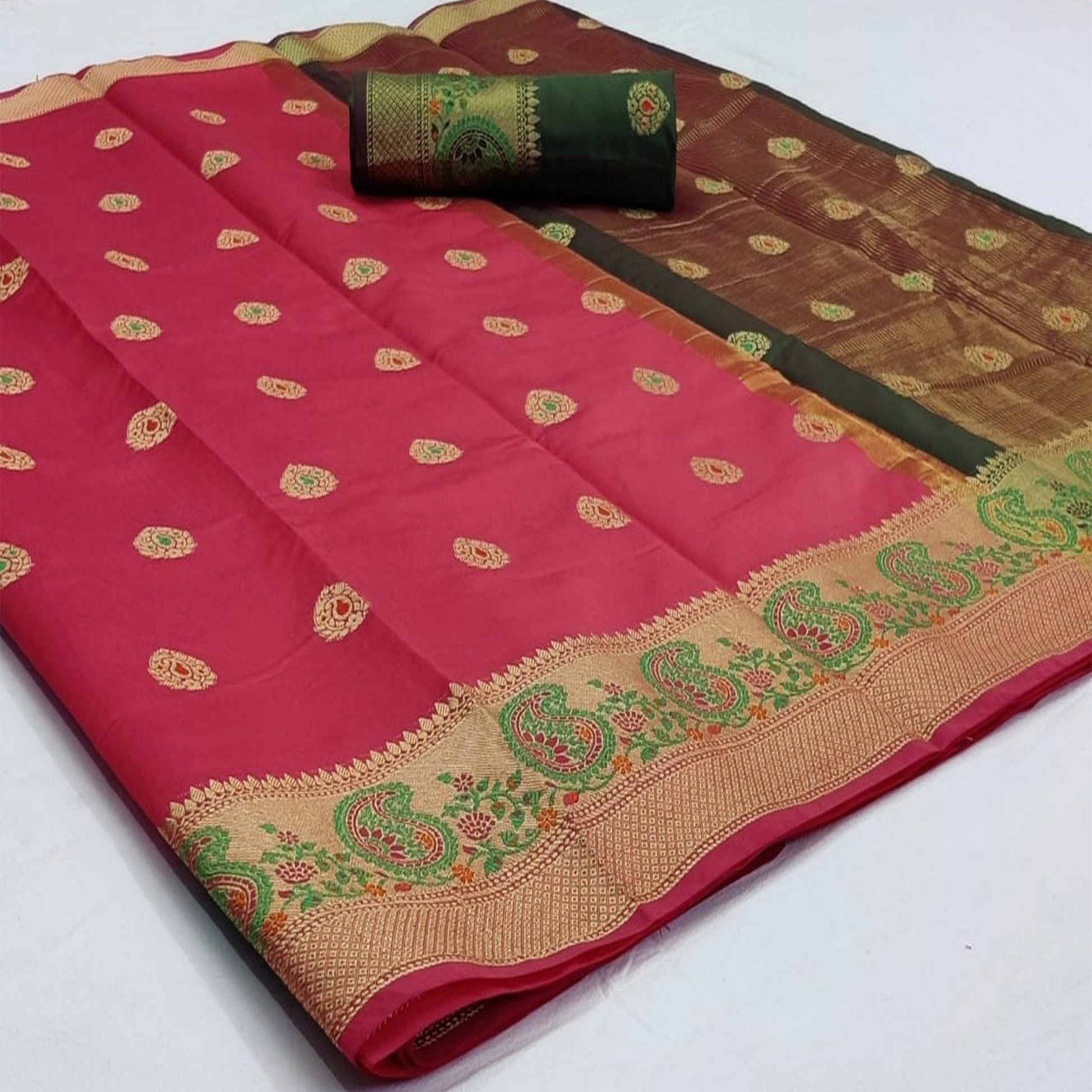 Ideal Pink Colored Festive Wear Woven Soft Silk Saree