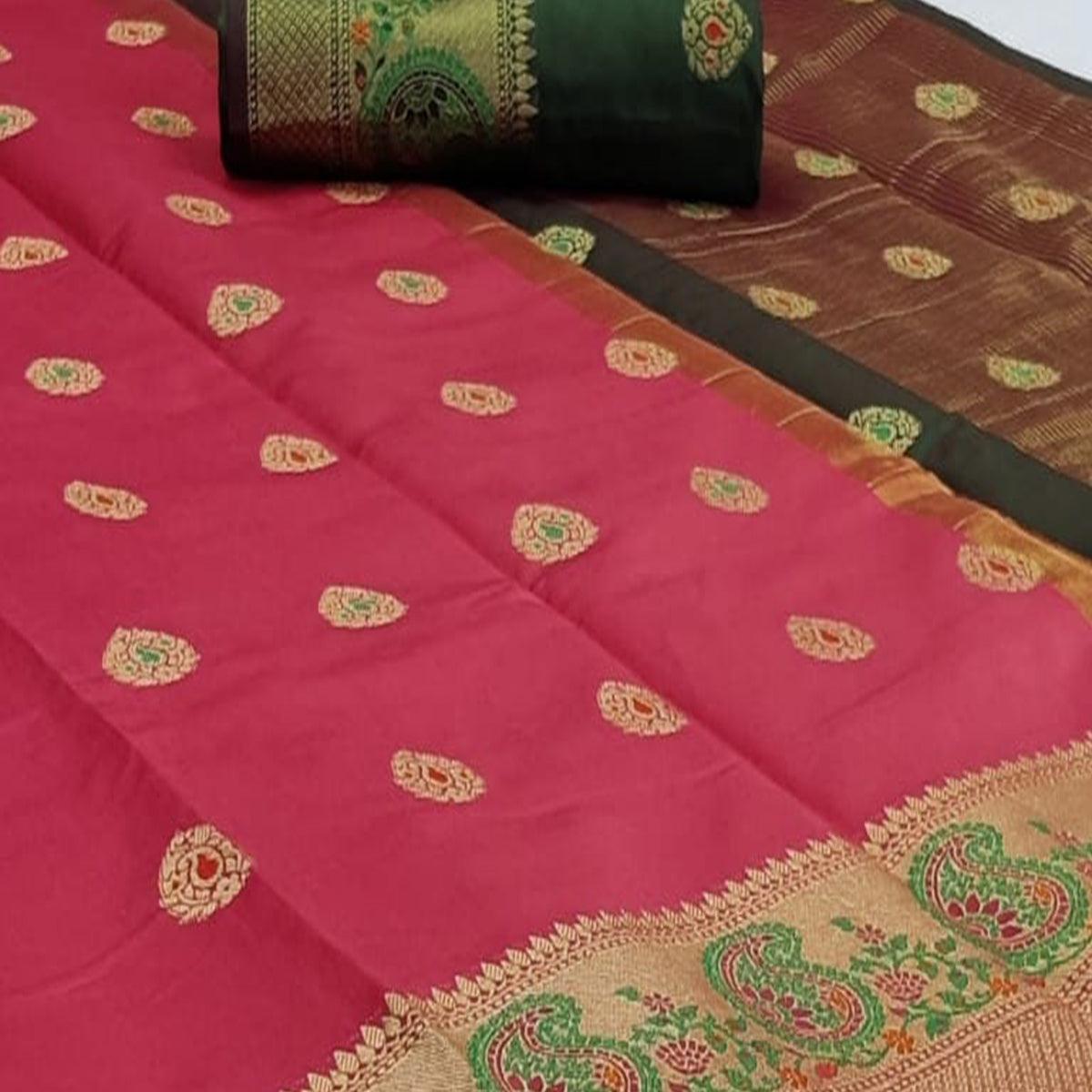 Ideal Pink Colored Festive Wear Woven Soft Silk Saree