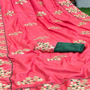 Ideal Pink Coloured Casual Wear Printed Dola Silk Saree