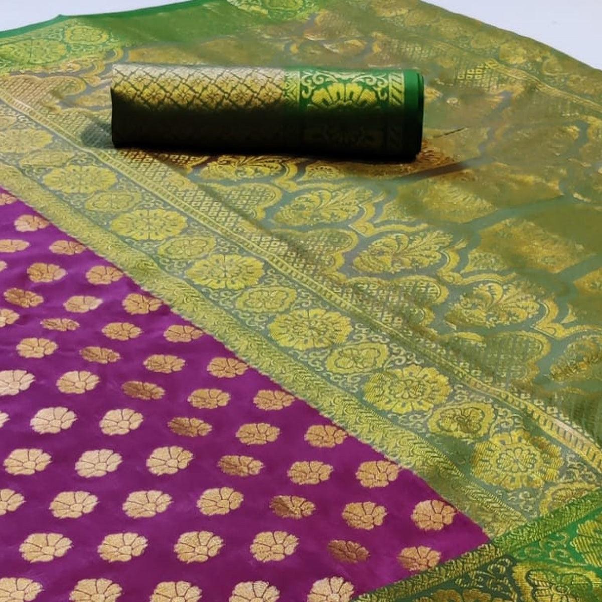 Ideal Purple Colored Festive Wear Woven Heavy Silk Saree