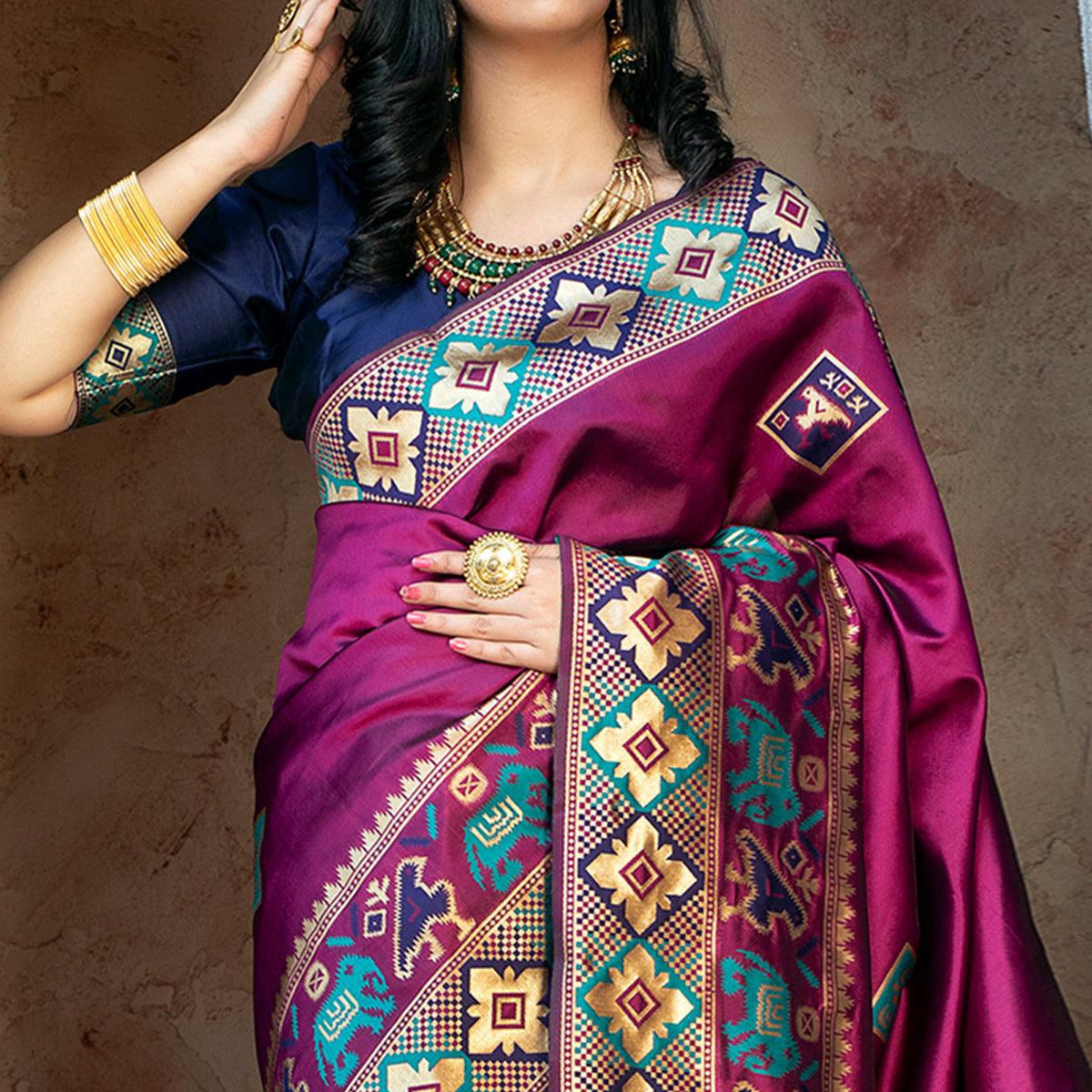 Ideal Purple Colored Festive Wear Woven Patola Silk Saree