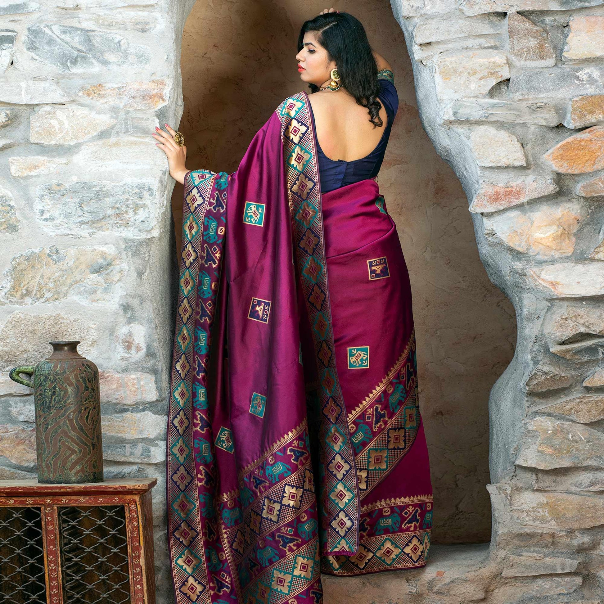 Ideal Purple Colored Festive Wear Woven Patola Silk Saree