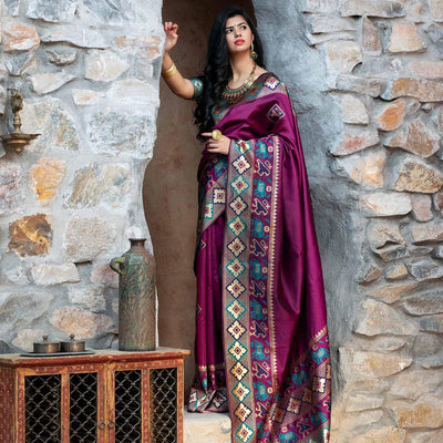 Ideal Purple Colored Festive Wear Woven Patola Silk Saree