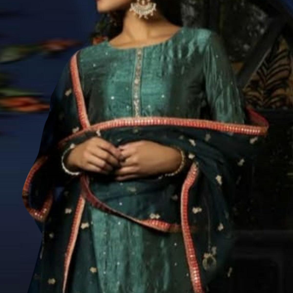 Ideal Rama Green Colored Partywear Woven Silk Stitched Suit