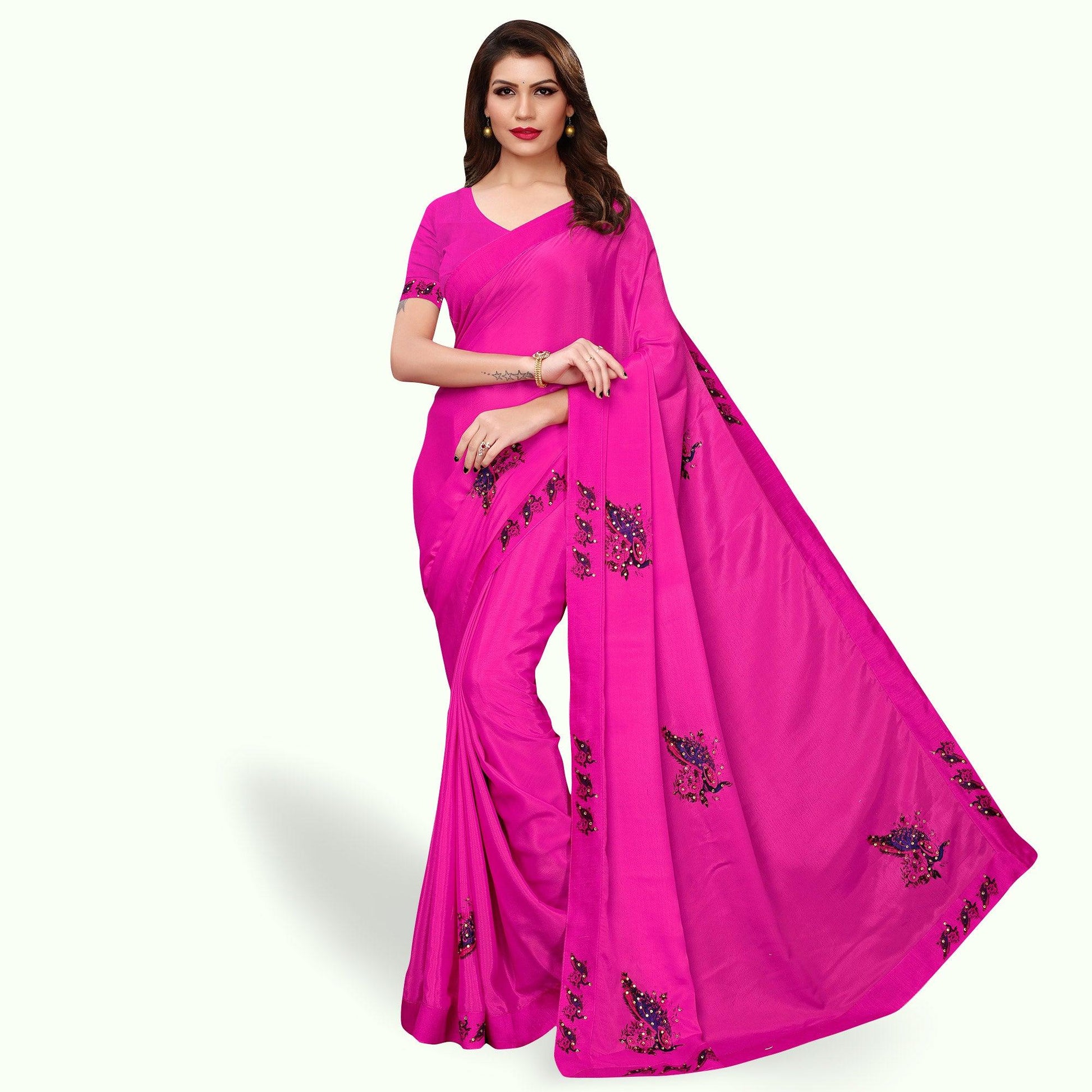 Ideal Rani Pink Colored Party Wear Art Silk Saree