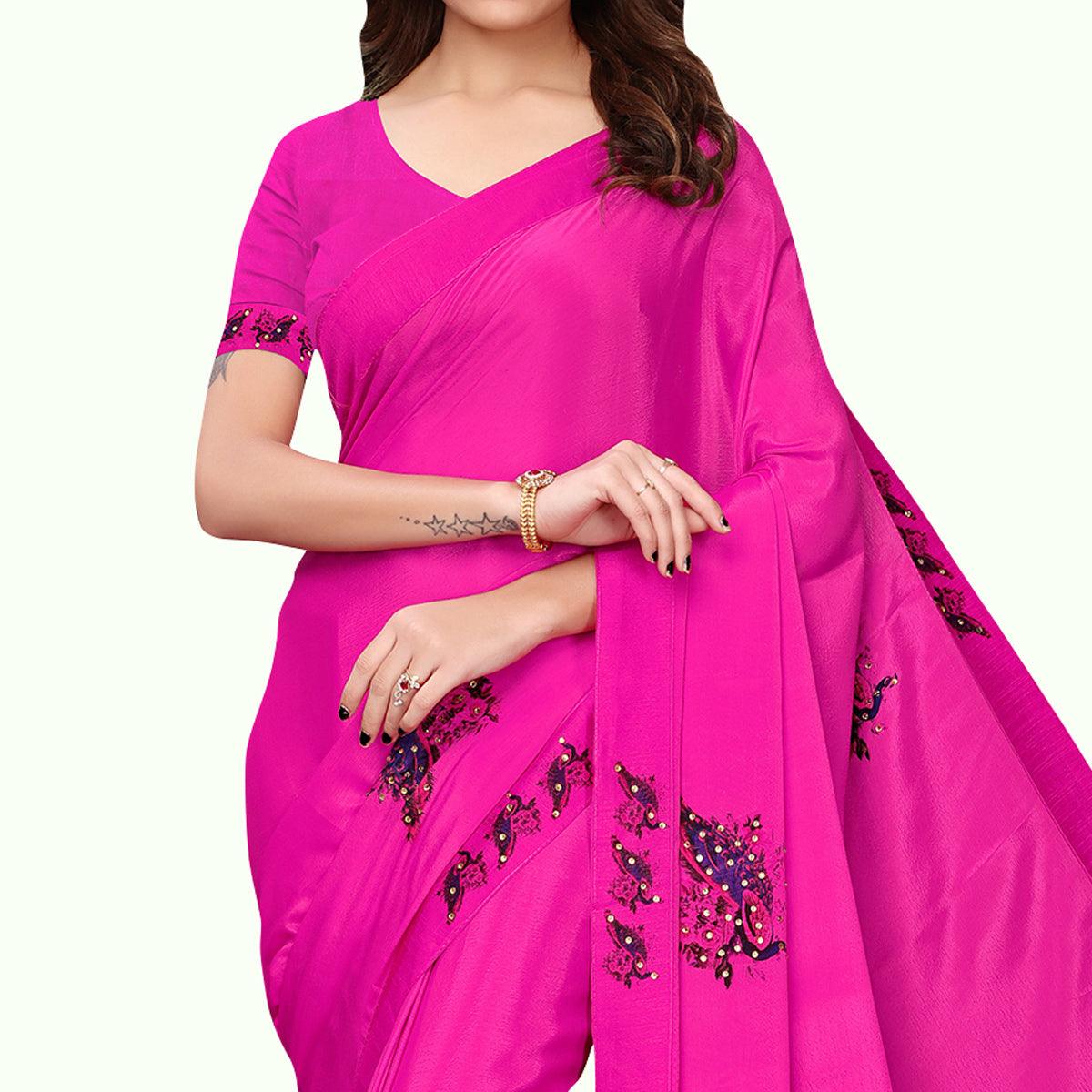 Ideal Rani Pink Colored Party Wear Art Silk Saree