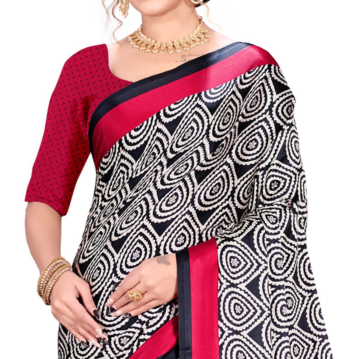 Ideal Red-Black Colored Festive Wear Printed Satin Crepe Saree