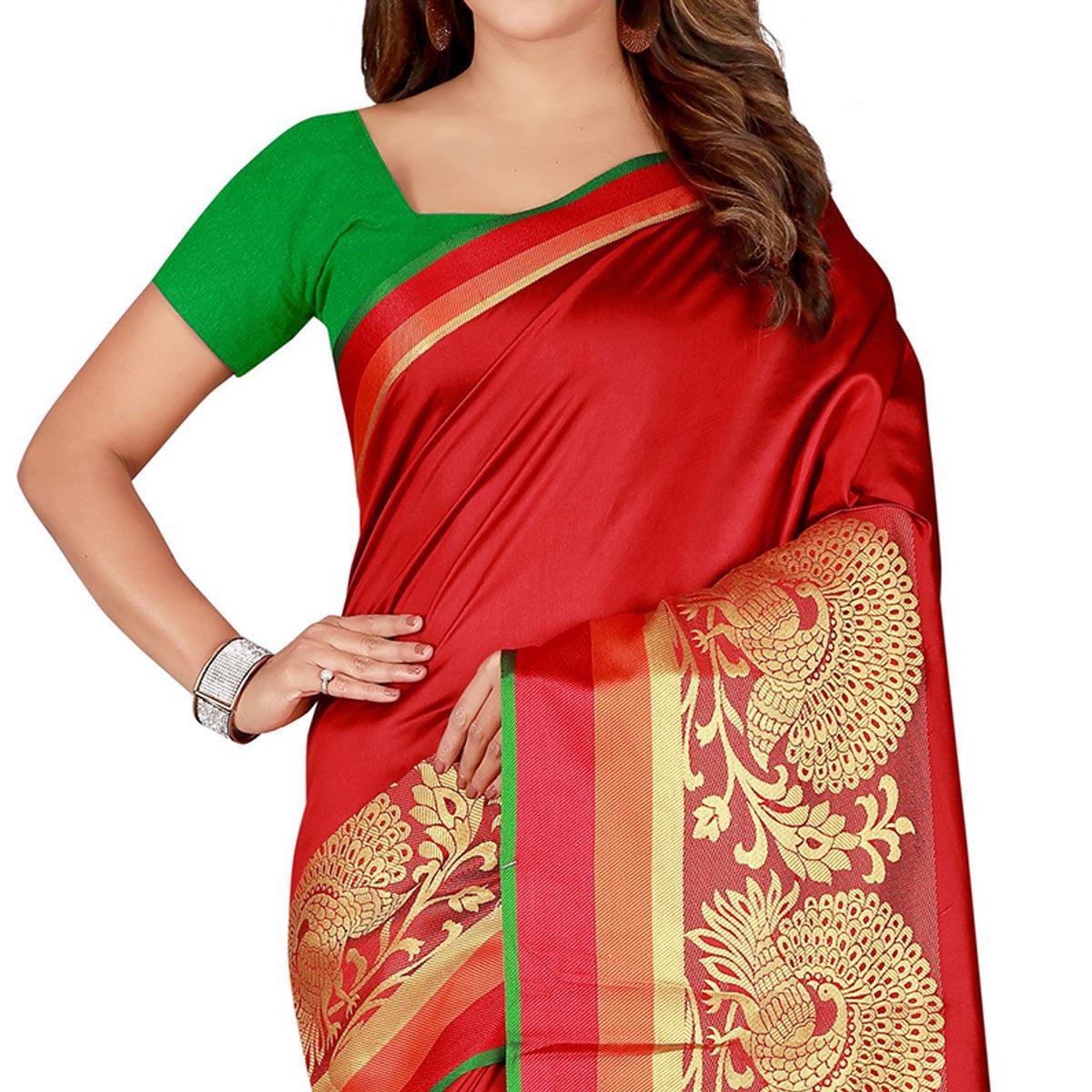 Ideal Red Colored festive Wear Silk Saree