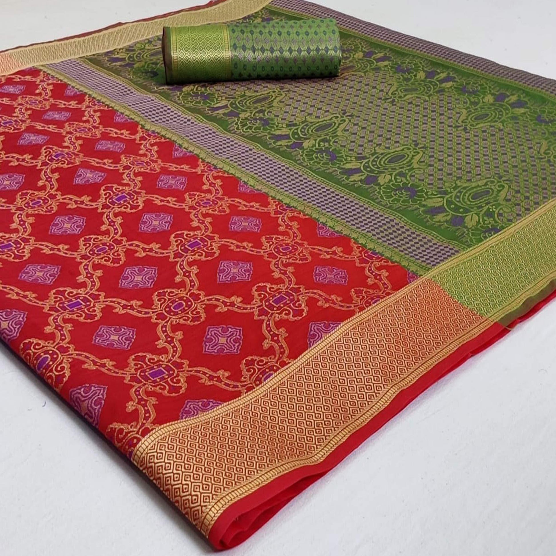 Ideal Red Colored Festive Wear Woven Silk Saree