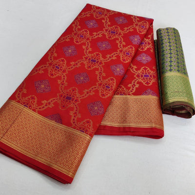 Ideal Red Colored Festive Wear Woven Silk Saree