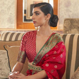 Ideal Red Colored Festive Wear Woven Silk Saree