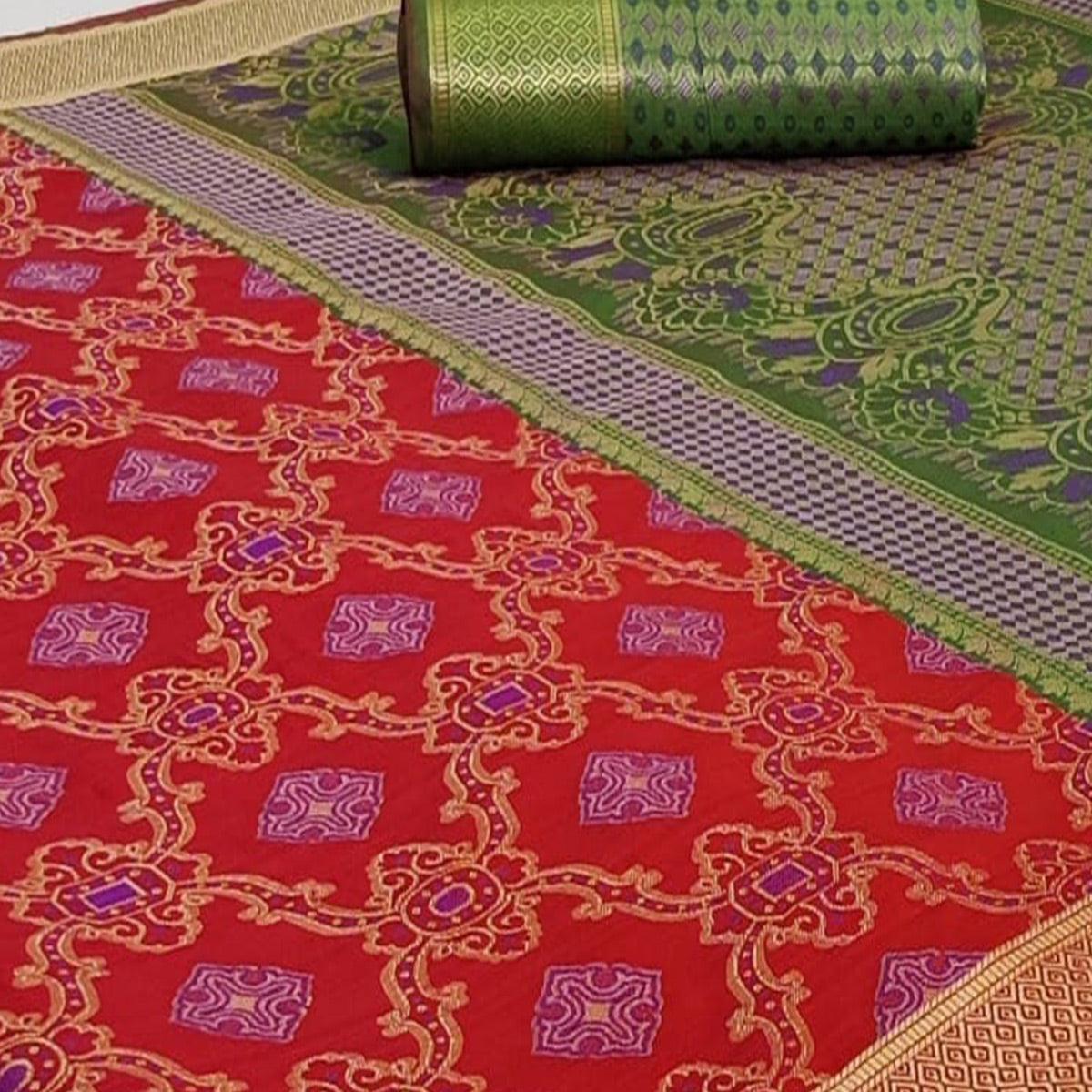 Ideal Red Colored Festive Wear Woven Silk Saree